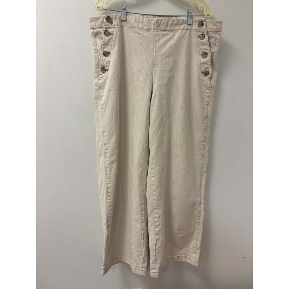 J Crew Sailor Pants Women Size 16 Cream/Beige Cotton Blend Wide Leg Career Wear